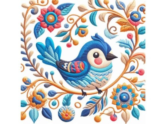 Hand-stitched Embroidery Art of Blue Bir