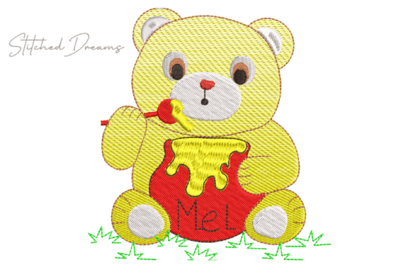 Honey-Loving Teddy Bear Embroidery Design